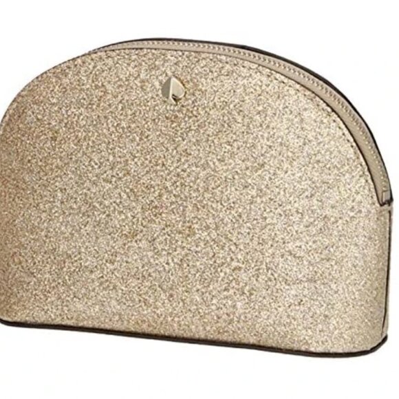 Kate Spade Rose Gold Trio Crossbody Set Wallet Pouch Glitter Makeup Card Case - Picture 7 of 10